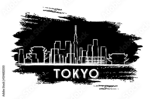 Photography Tokyo Skyline Silhouette. Hand Drawn Sketch.