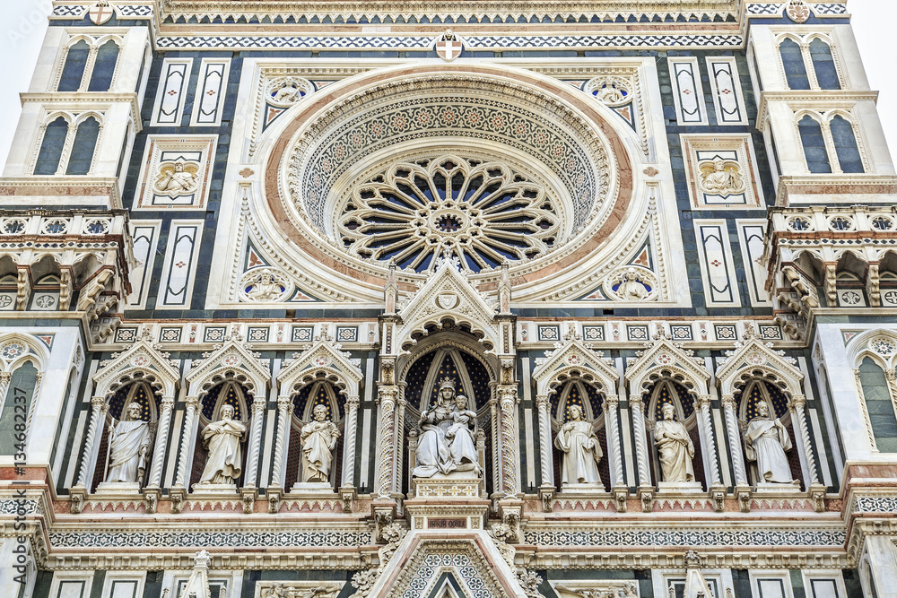 Rose window of Cathedral of Saint Mary of the Flower in Florence, Italy