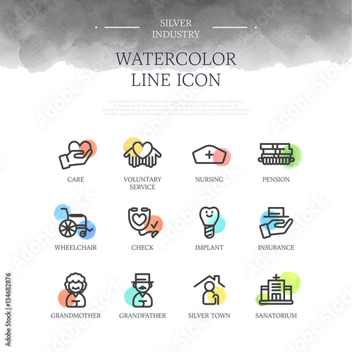 Silver Industry Watercolor Line Icon Set