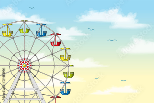 Illustration of a ferris wheel in front of pastel sky
