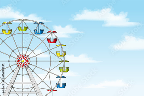 Illustration of a ferris wheel in front of blue sky
