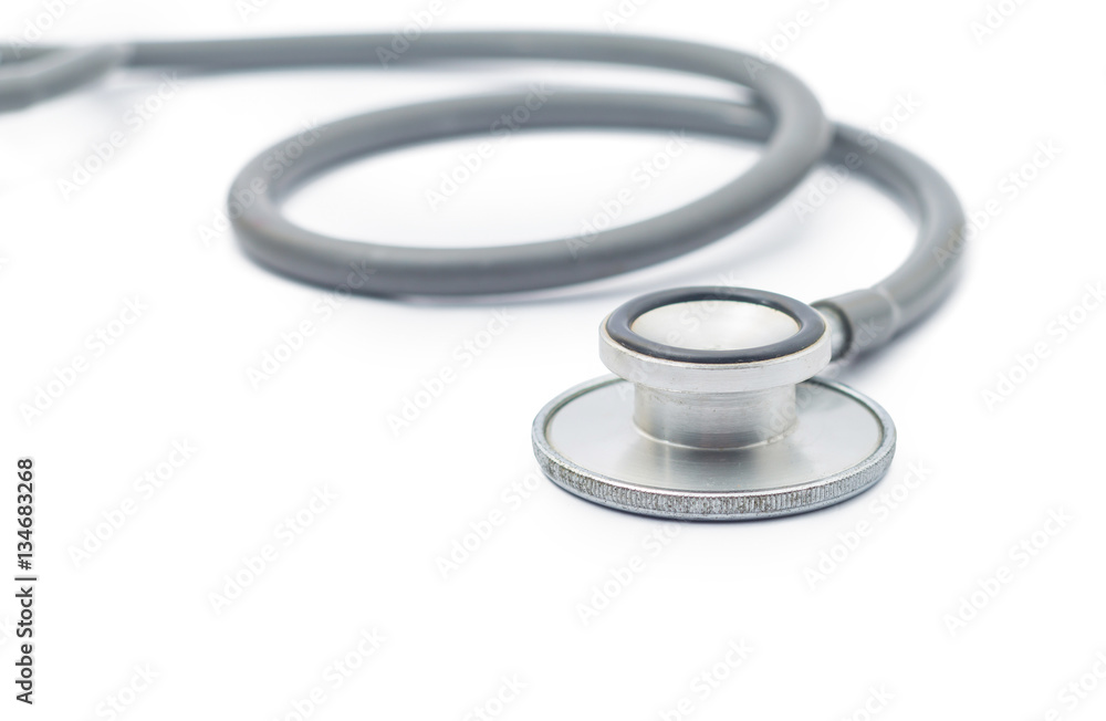 closeup old stethoscope on white background closeup old stethoscope on white background