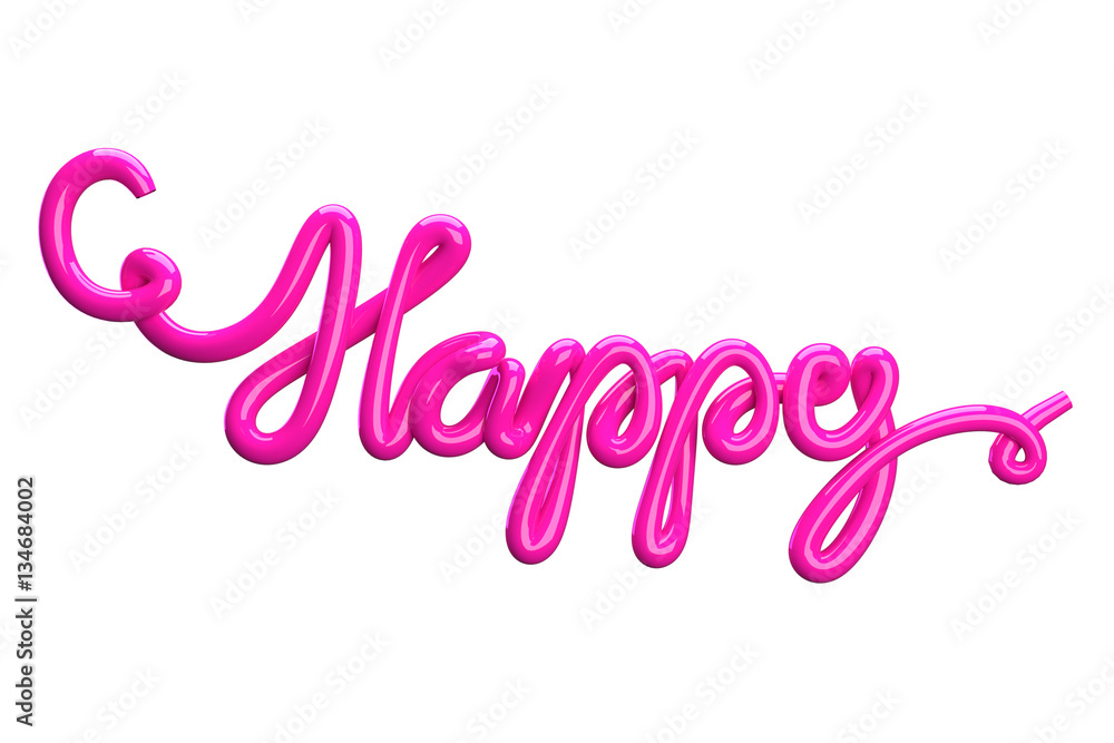 Happy typography script style, 3d rendering Happy typography script style, 3d rendering