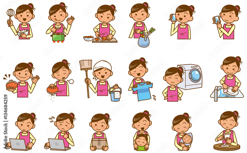 主婦の日常ポーズ イメージイラストセット Stock Vector Adobe Stock 主婦の日常ポーズ イメージイラストセット Stock Vector Adobe Stock