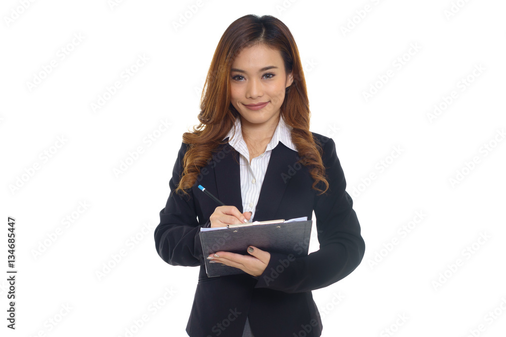 Businesswoman hold clipboard Businesswoman hold clipboard