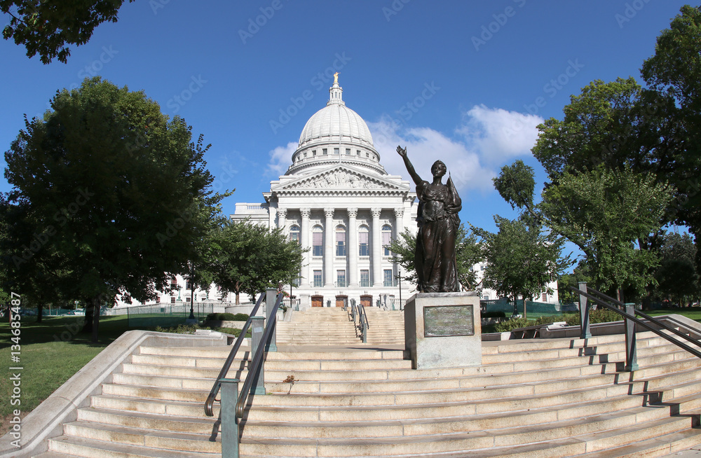 Wisconsin State Capitol building, National Historic Landmark. Madison, Wisconsin, USA. Horizontal composition, fish eye lens.
