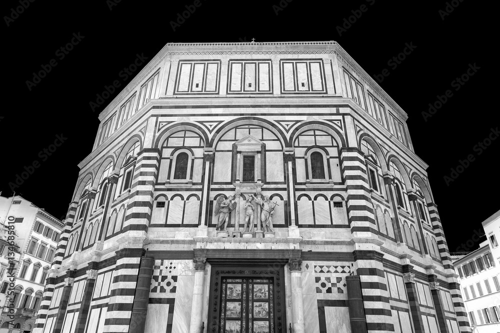 Florence Baptistery in Florence, Italy (black and white picture)