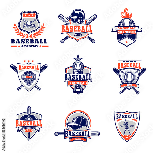 Vector set of colored baseball badges, stickers, emblems