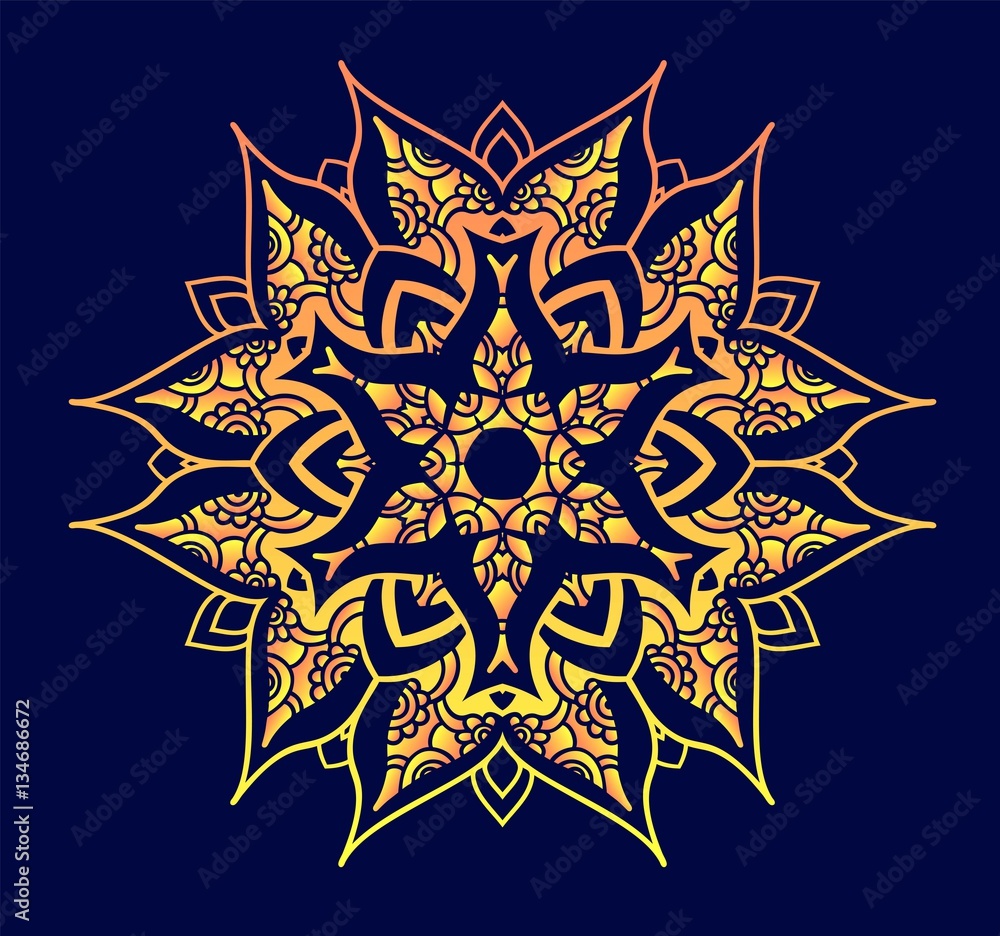 Creative mandala logo design . Symmetrical kaleidoscope pattern. For invitation, wedding, banner, greeting card. Vector illustration.