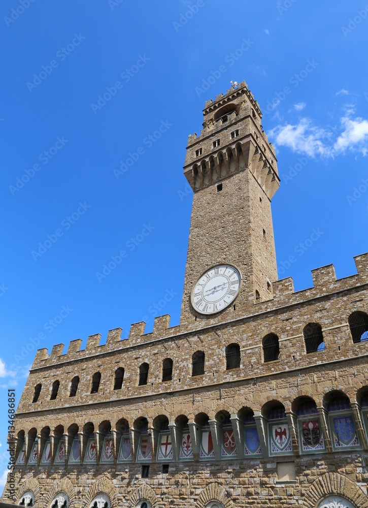 Old Palace called Palazzo Vecchio and clock tower in Florence It