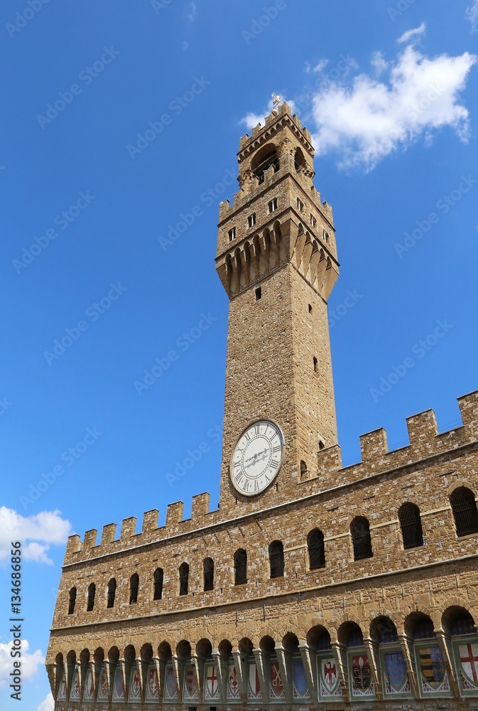 FLORENCE Old Palace and clock tower with blue sky