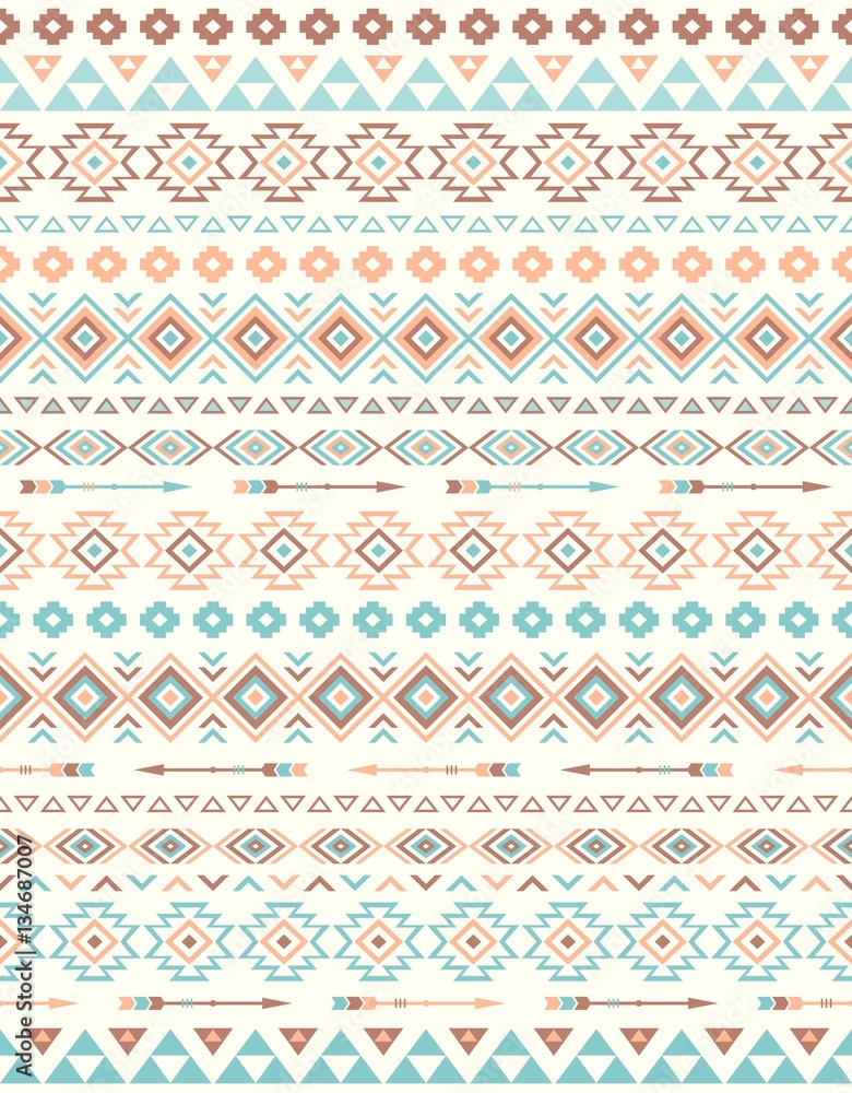 Seamless Ethnic pattern textures. Brown & Blue colors. Navajo geometric print. Rustic decorative ornament. Abstract geometric pattern. Native American pattern. Ornament for the design of clothing