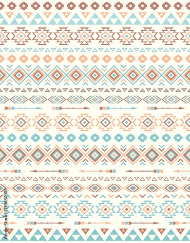 Seamless Ethnic pattern textures. Brown & Blue colors. Navajo geometric print. Rustic decorative ornament. Abstract geometric pattern. Native American pattern. Ornament for the design of clothing