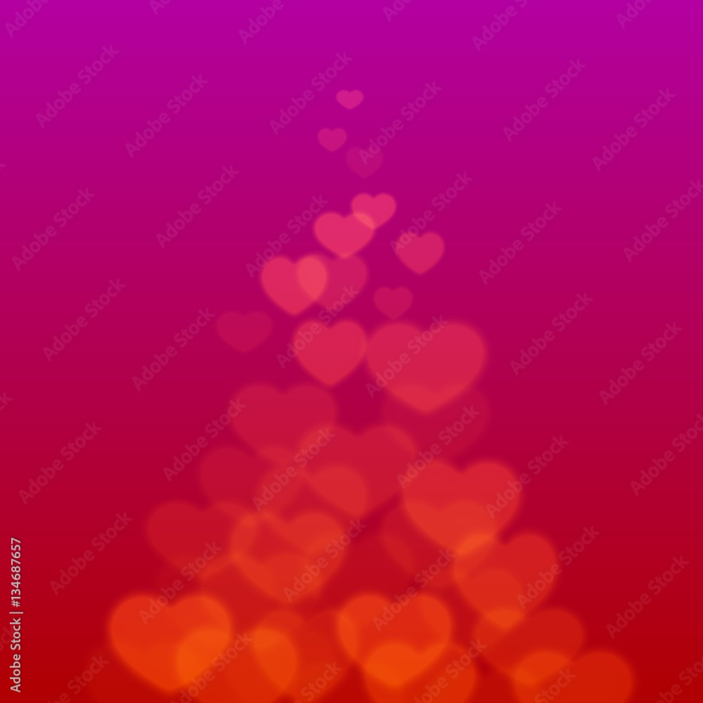 Valentines Day ribbon with scattered bokeh hearts