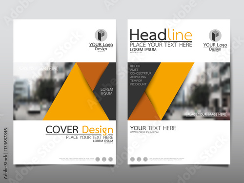 Yellow triangle flyer cover business brochure vector design, Leaflet advertising abstract background, Modern poster magazine layout template, Annual report for presentation.
