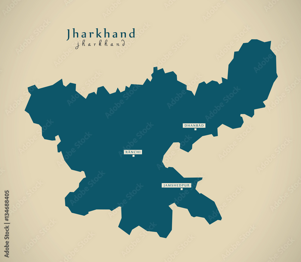 Modern Map - Jharkhand IN India federal state illustration