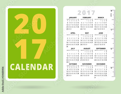 Pocket Calendar 2017 with inch ruler