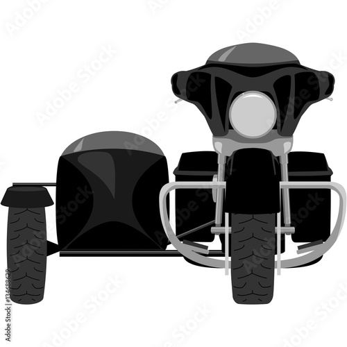 Classic heavy cruise motorcycle with side car front view isolated on white vector illustration