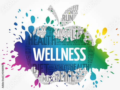 Wellness apple word cloud collage, health concept background