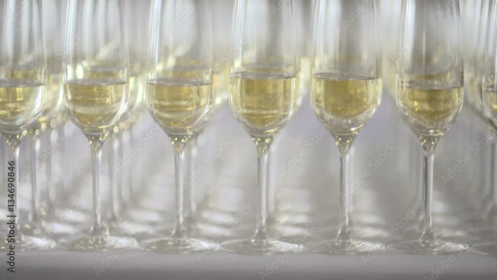Many glasses of champagne on the table Many glasses of champagne on the table
