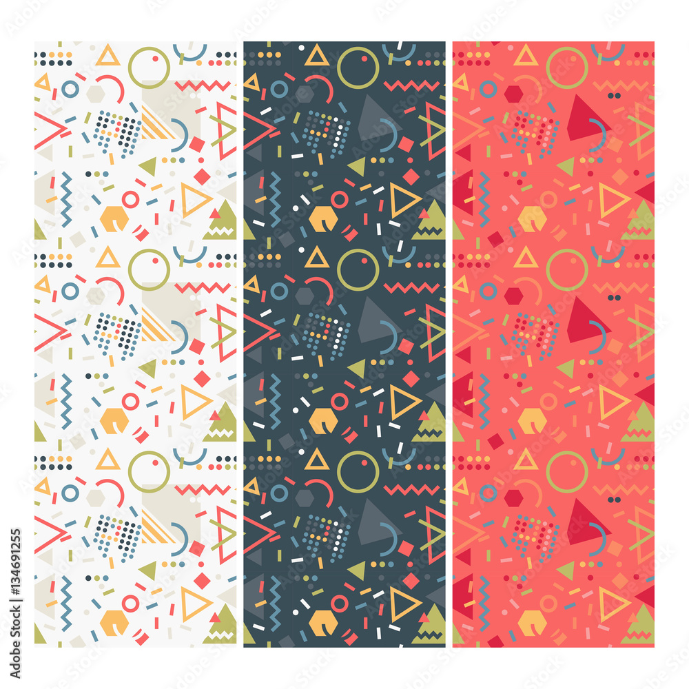 Fototapeta premium Seamless Memphis Design Pattern Set