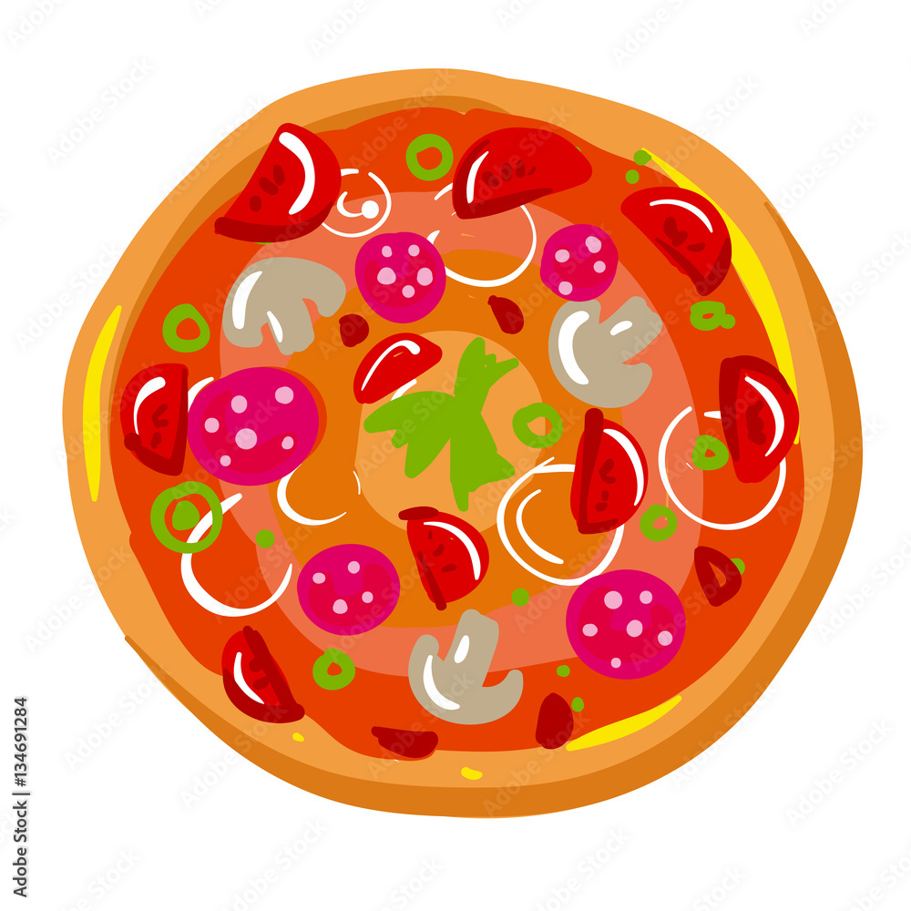 Icon of pizza slice with crust. Dinner in Italian restaurant - Icon of pizza slice with crust. Dinner in Italian restaurant -