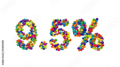 Colorful sweets arranged to form 9.5% reduction or discount sign on white background