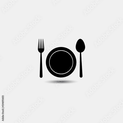 Knife, fork and plate, isolated on white background. Vector illustration. Flat design