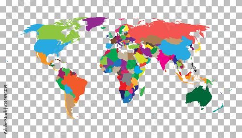 Fototapeta Naklejka Na Ścianę i Meble -  Blank colorful world map on isolated background. World map vector template for website, infographics, design. Flat earth world map illustration
