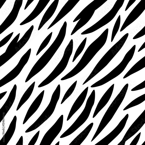 Zebra skin seamless vector pattern. White and black background.