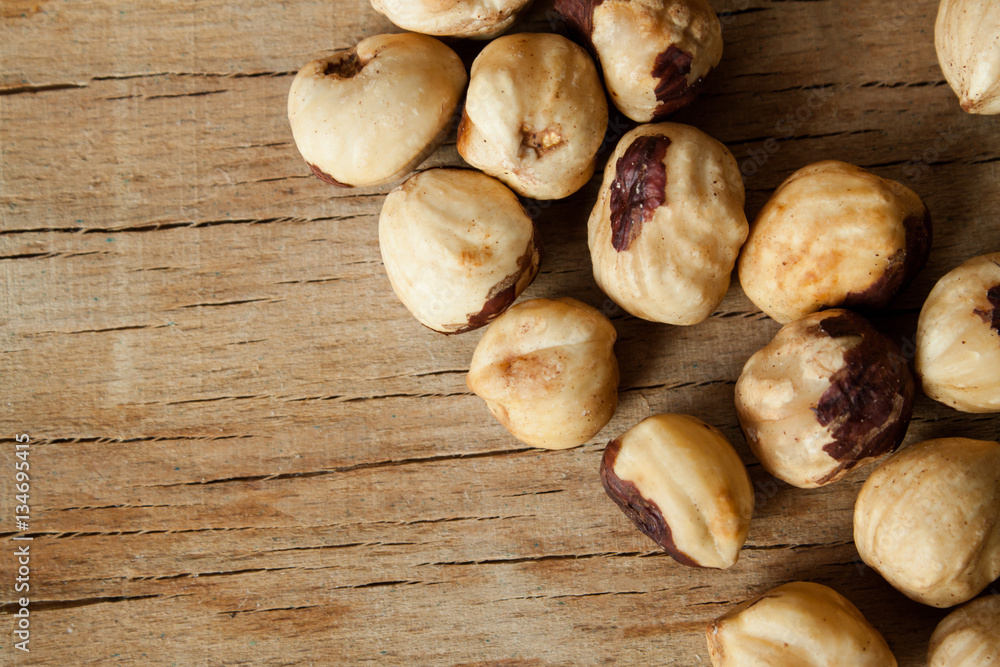 Roasted hazelnuts close up