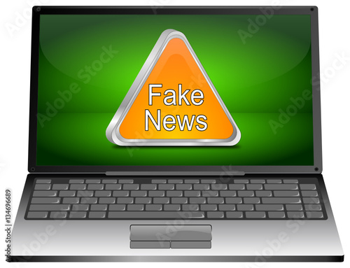 Laptop Computer with Fake News warning sign - 3D illustration