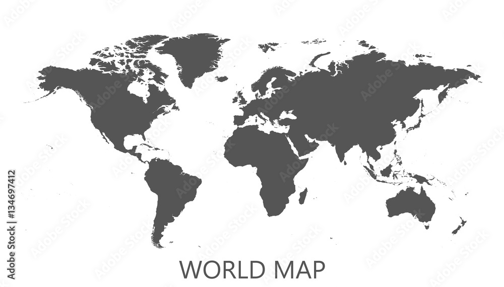 Fototapeta Pusta szara mapa świata politycznego na białym tle. Mapa świata szablon wektor dla strony internetowej, infografiki, projektowanie. Ilustracja mapa świata płaskiej ziemi.