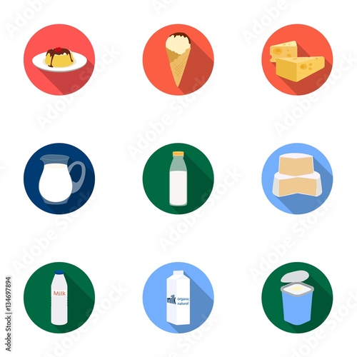 Milk product and sweet set icons in flat style. Big collection of milk product and sweet vector symbol stock illustration