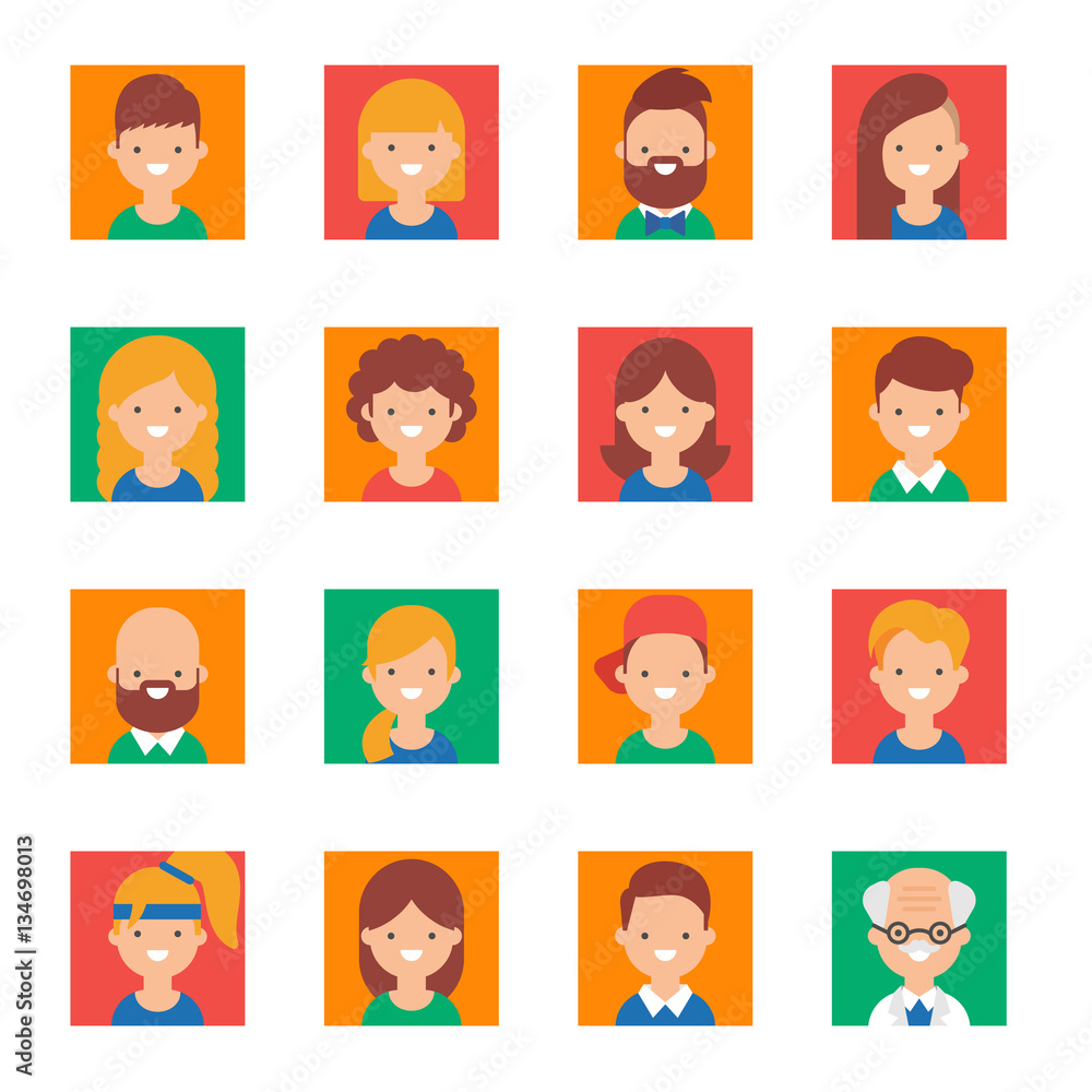 Set of vector female and male avatars Set of vector female and male avatars
