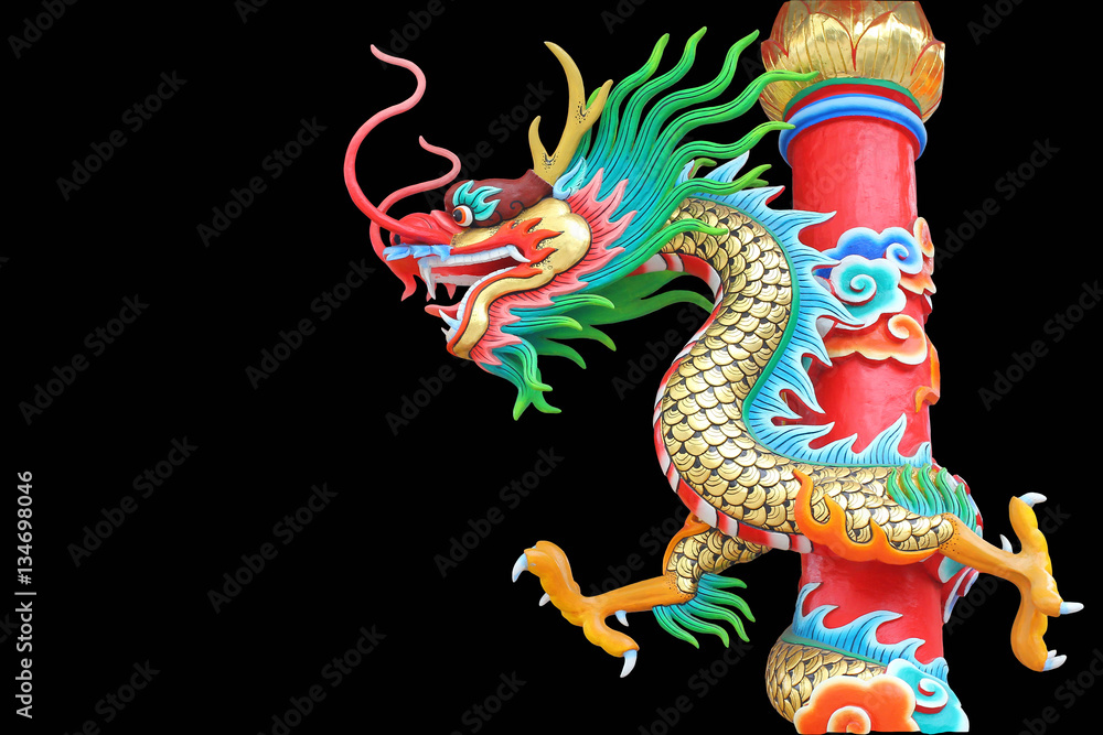 Fototapeta premium Dragon Statue isolated on black background