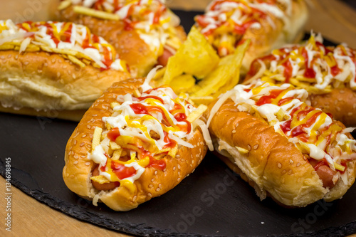Hot dogs in venezuelan style with potatoes