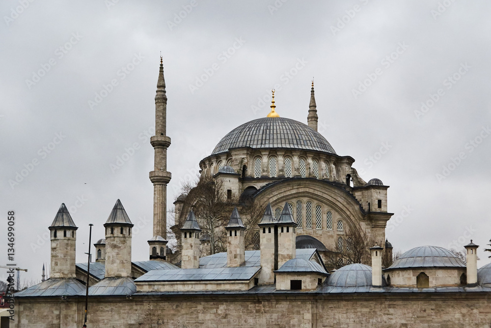 View of the mosque, the mosque of Beyazit in Istanbul, Turkey cloudy winter day