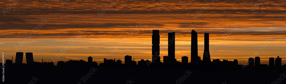 Skyline of Madrid at dusk