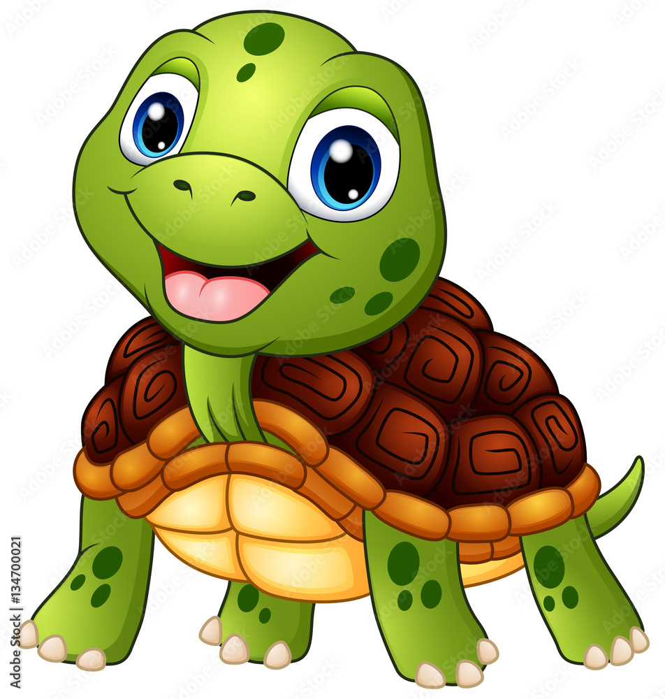 Obraz premium Kreskówka ładny żółw uśmiechnięty