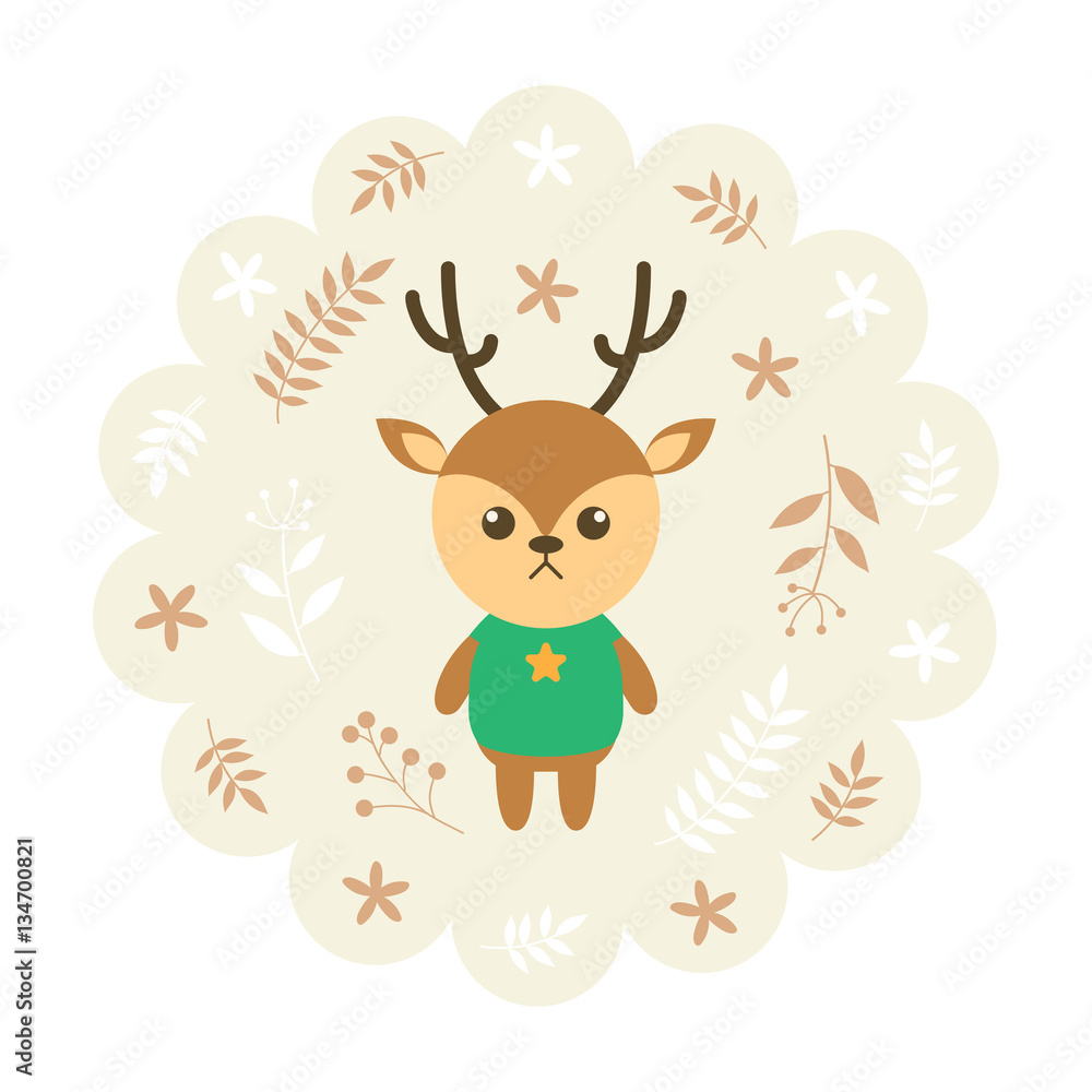 deer , reindeer. vector illustration cartoon , mascot. funny and lovely design. cute animal on a floral background. little animal in the children's book character style. deer , reindeer. vector illustration cartoon , mascot. funny and lovely design. cute animal on a floral background. little animal in the children's book character style.
