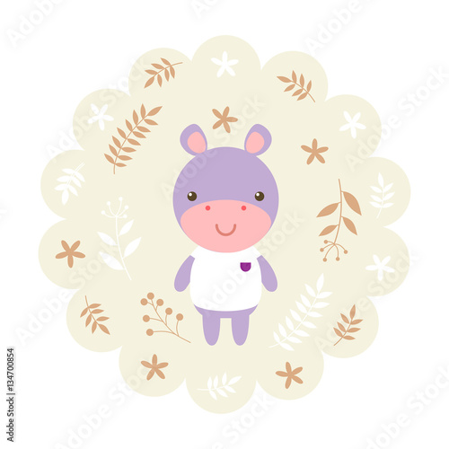 Dekoracja na wymiar  hippo-hippopotamus-vector-illustration-cartoon-mascot-funny-and-lovely-design-cute-animal-on-a-floral-background-little-animal-in-the-children-s-book-character-style