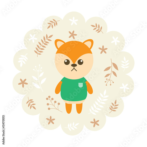 shiba dog. vector illustration cartoon , mascot. funny and lovely design. cute animal on a floral background. little animal in the children's book character style.