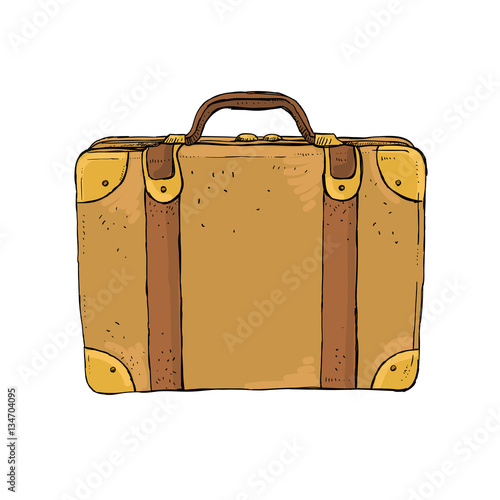 Vintage luggage suitcase sketch illustration. Retro old style travel suticase hand drawn illustration