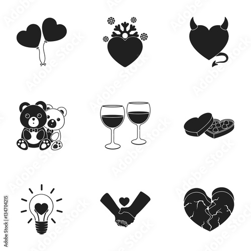 Фотография Romantic set icons in black style