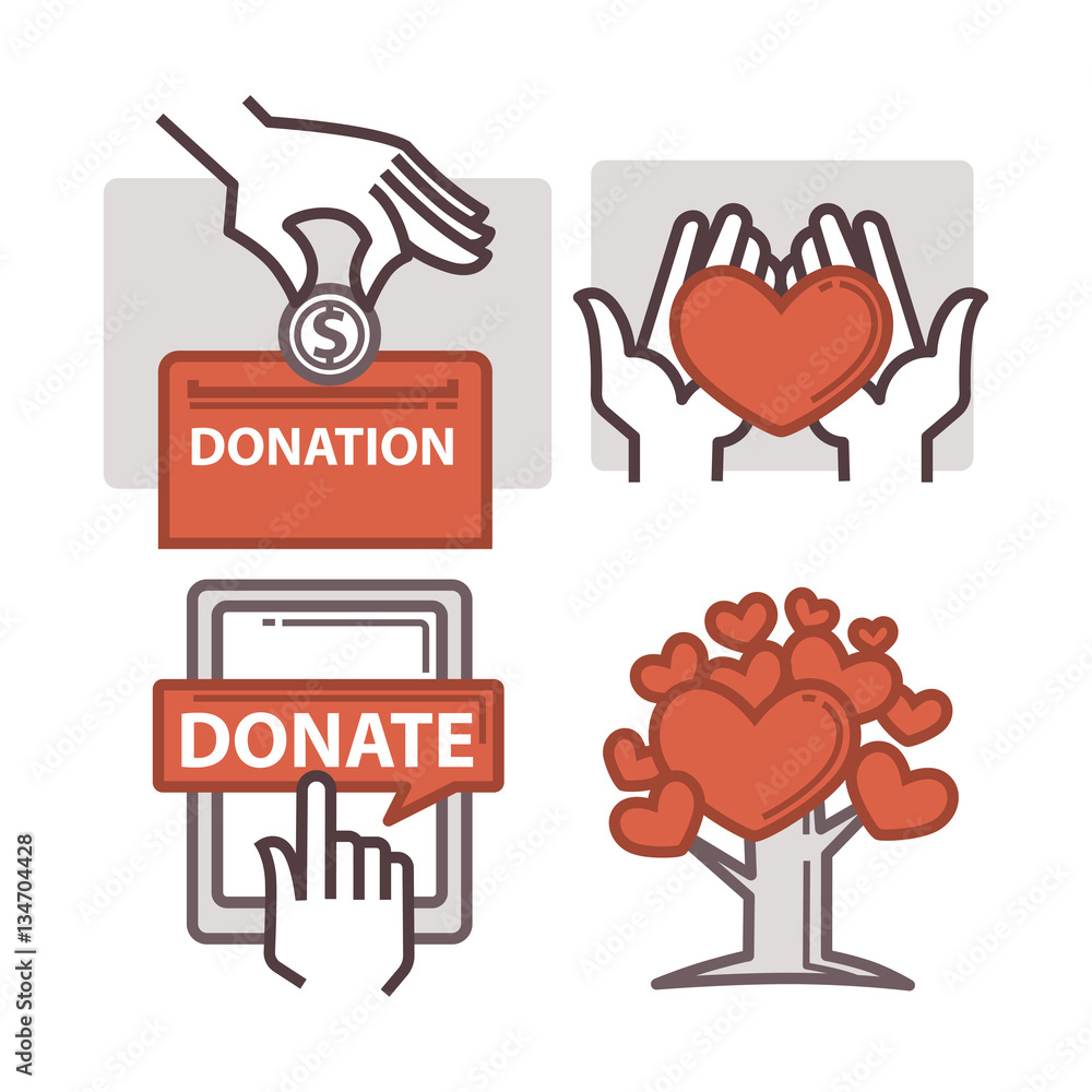 Donation and volunteer work icons Donation and volunteer work icons