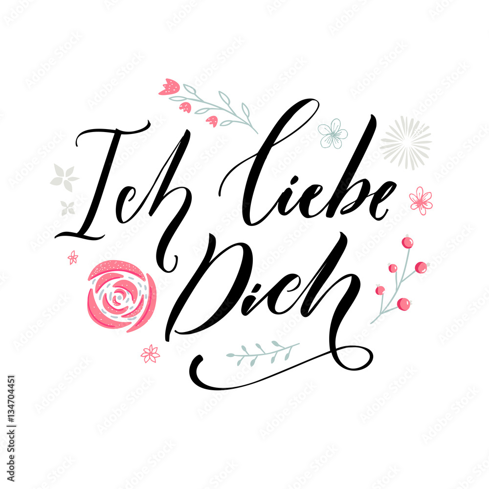 Ich liebe dich. I love you in German language. Love quote. Typography