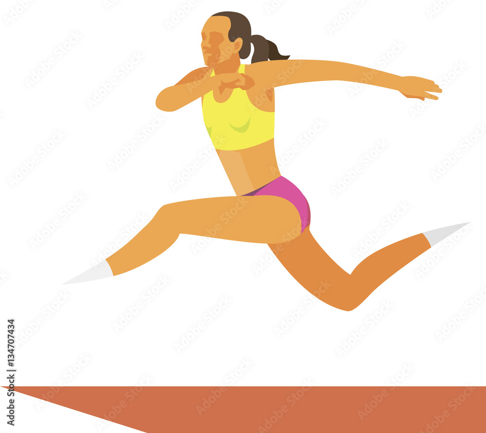 young woman is long jumper carries far jump young woman is long jumper carries far jump