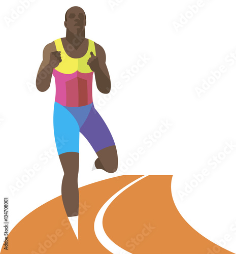Young African American sprinter wins his race