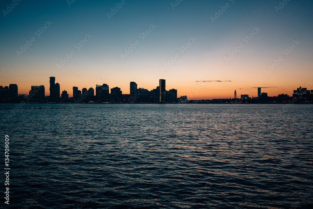 Sunset view of coastal city